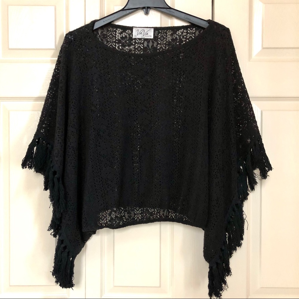 VaVa by Joy Han Crochet Fringe Boho Poncho - Picture 2 of 11